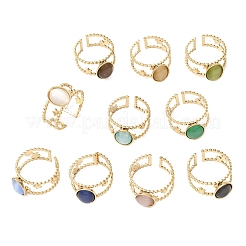 304 Stainless Steel with Glass Cat Eye Cuff Rings for Women&nbsp;RJEW-K309-40C
