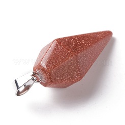 ファセットコーン合成ゴールドストーンペンダント  ステンレス鋼のベイルで  ステンレス鋼色  34.5x15x13mm  穴：8x4mm&nbsp;G-I299-A02