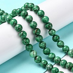 天然大理石ビーズ連売り  ラウンド  染め＆加熱  グリーン  8mm  穴：1mm  約46個/連  15インチ（38cm）&nbsp;G-K211-8mm-H