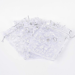 ハートプリントオーガンジーバッグ巾着袋  ギフトバッグ  長方形  ホワイト  18x13cm&nbsp;OP-R022-13x18-03
