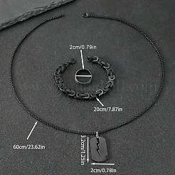 304 Stainless Steel Chain Bracelets & Rectangle Pendant Necklaces & Rings for Men&nbsp;FS-WGDB989-01