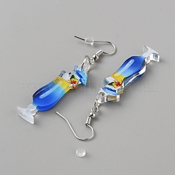304ステンレススチールピン付きアクリルワイングラスダングルイヤリング  ブルー  60x11mm&nbsp;EJEW-WH0012-096E