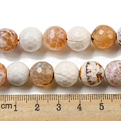 ファセット天然ファイヤーアゲートクラックルビーズ連売り  ラウンド  染め＆加熱  チョコレート  12mm  穴：1.6mm  約31個/連  14.37''（36.5センチメートル）&nbsp;G-F447-12mm-H04