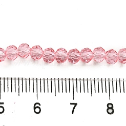 透明ベーキングペイントガラスビーズ連売り  多面カット  ロンデル  ライトコーラル  4~4.5x3.5mm  穴：1mm  約105~110個/連  38~39cm&nbsp;DGLA-A034-T4mm-D08