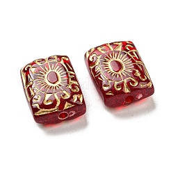 メッキクリアアクリルビーズ  ゴールドライン入り  長方形と太陽  クリムゾン  18.5x13.5x7mm  穴：2mm  約325個/500g&nbsp;OACR-B013-04