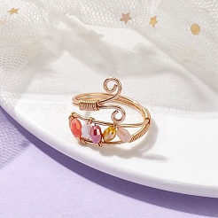Colorful Glass Rice Beaded Open Cuff Rings&nbsp;RJEW-TA00110-01
