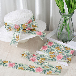 4.9~5 Yards Polyester Embroidery Organza Flower Trim Ribbon&nbsp;OCOR-CY0001-15A