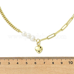 Brass Heart Pendant Necklaces with Natural Pearl Beads for Women&nbsp;NJEW-JN06008