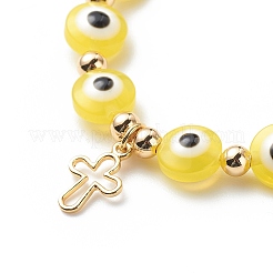 Brass Tiny Cross Charms Braided Beaded Bracelets for Women&nbsp;BJEW-JB08743