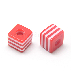 オペーク縞柄樹脂ビーズ  キューブ  ミックスカラー  10x10x10mm  穴：4mm&nbsp;X-RESI-S342-10x10-M