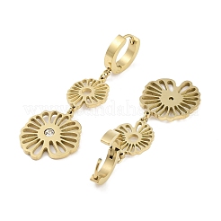 左右中空花 304 ステンレススチール ダングルイヤリング  女性用ラインストーンフープピアス  18KGP本金メッキ  55x18mm&nbsp;EJEW-L283-089G