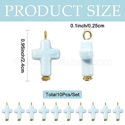 手作りの磁器ペンダント10個  クロスチャーム  鉄ループ付き  ゴールドカラー  24mm  穴：2.5mm&nbsp;PALLOY-FS00079