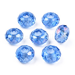 ガラスヨーロピアンビーズ  大穴ビーズ  芯金がない  ABカラーメッキ  ファセットロンデル  コーンフラワーブルー  14x8mm  穴：5mm&nbsp;GPDL-N003-01A