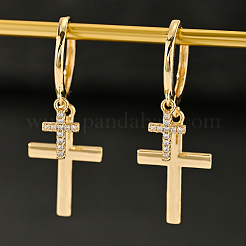 Brass Clear Cubic Zirconia Cross Hoop Earrings&nbsp;YT3071