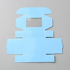 紙製の収納ギフトボックス  窓付き  長方形  ライトブルー  8.5x6x3cm&nbsp;CON-WH0110-018A