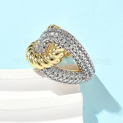 真鍮マイクロパヴェキュービックジルコニアリング  ツートンクロスカットリング  18KGP本金メッキ  17mm  調整可能&nbsp;RJEW-D307-04G-B