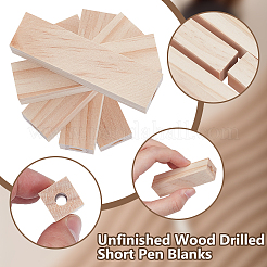 未完成の木製ドリル加工の短いペンブランク  長方形  湯通しアーモンド  64x17x17mm  穴：6.5mm&nbsp;WOOD-WH0064-09