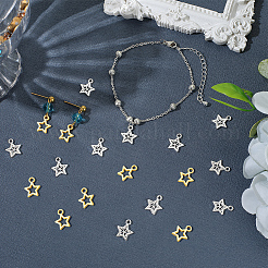 200本2色合金チャーム  中空の星のチャーム  ゴールデン＆シルバー  12x9.3~10x1mm  穴：1.6mm  100個/カラー&nbsp;FIND-SC0019-54