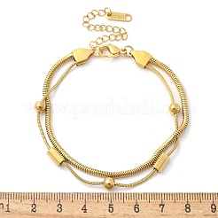 304ステンレススチールスネークチェーンブレスレット  女性用ダブルチェーンブレスレット  18KGP本金メッキ  7-3/8インチ（18.7cm）&nbsp;BJEW-U019-04G-01
