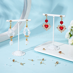 40個 5スタイル ティアドロップ & シェル & ハート & フラットラウンド 合金スタッドピアス 金具  水平ループ付き  50個のプラスチック製イヤーナット付き  14KGP本金メッキ  7.5~16.5x5.5~16.5mm  穴：1~1.2mm  ピン：0.7~0.8mm  8個/スタイル&nbsp;FIND-BC0004-92