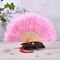 Plastic & Feather Folding Fan&nbsp;AJEW-WH20130-171B