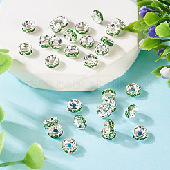 30色真鍮ラインストーンスペーサービーズ2個。  ストレートフランジ  ロンデル  銀  ペリドット  6x3mm  穴：1mm  15個/スタイル&nbsp;RB-TA0001-29E