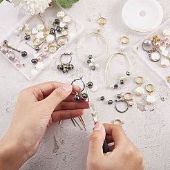 DIYビーズダングルピアス作成キット  ナチュラルシェル＆シェルパール＆パール＆プラスチックパールビーズを含む  304ステンレススチール＆真鍮スタッド＆フープピアス金具  ミックスカラー&nbsp;DIY-SZ0008-26