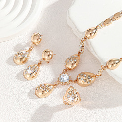 Teardrop Alloy Rhinestone Pendant Necklaces & Stud Earring & Rings Sets for Women&nbsp;FS-WG09A79-01