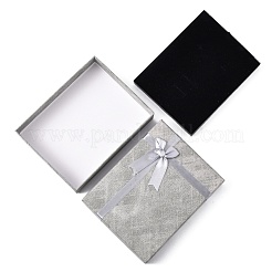 厚紙のジュエリーセットボックス  内部のスポンジパッド付き  長方形  銀  16x12.5x3.6cm&nbsp;CBOX-G016-A03