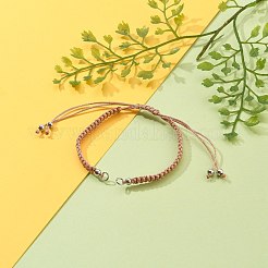 調節可能な編組ポリエステル糸ブレスレット作り  真鍮ビーズと304ステンレススチールの丸カン付き  砂茶色  5-5/8~11-1/4インチ（14.3~28.5cm）&nbsp;AJEW-JB00844-03