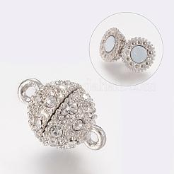 ループ付き合金ラインストーンマグネットクラスプ  オーバル  プラチナ  16x10mm  穴：1.5mm&nbsp;RB-H116-2-N