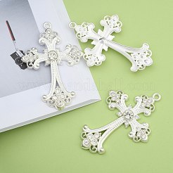 合金ラインストーンクロスビッグペンダント  鉛フリー＆カドミウムフリー  銀色のメッキ  75x50x7mm  穴：3.5mm&nbsp;ALRI-1475-S-RS