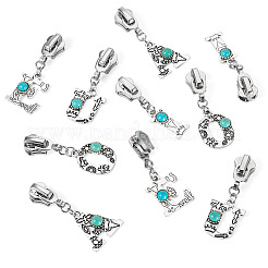 10Pcs 5 Styles Letter Synthetic Turquoise & Alloy Zipper Sliders&nbsp;HJEW-TAC0096