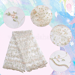 ポリエステルメッシュ刺繍レーストリム  花柄  服飾材料  桃パフ  52インチ（1320mm）  約2ヤード/個&nbsp;OCOR-WH0073-72