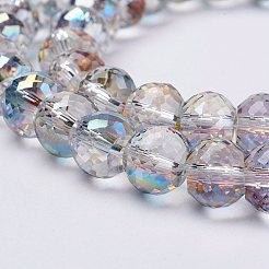 電気メッキガラスビーズ連売り  半分虹メッキ  ファセットロンデル  ライトグレー  8x6mm  穴：1mm  約39個/連  7.8インチ（20cm）&nbsp;EGLA-P027-HR02