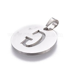 変色しない201ステンレススチールペンダント  アルファベット付きフラットラウンド  ステンレス鋼色  文字g  20x1.3mm  穴：4x3mm&nbsp;STAS-L221-33G