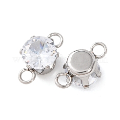 304 Stainless Steel Micro Pave Cubic Zirconia Connector Charms&nbsp;STAS-H240-50P-01