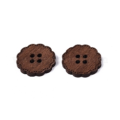4ホールの花のウッドボタン  染め  サドルブラウン  19.5x19.5x2.5mm  穴：2mm&nbsp;BUTT-Q046-13B
