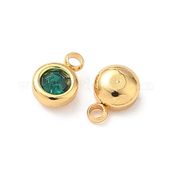 304ステンレススチールチャーム  ラインストーン付き  フラットラウンド  艶出し  18KGP本金メッキ  ティール  9x6.5x3.5mm  穴：2mm&nbsp;STAS-Z115-01G-17