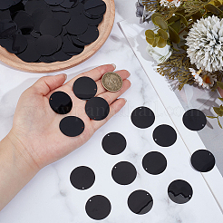 80gのプラスチック製パイエットペンダント  フラットラウンド  装飾アクセサリー  ブラック  30x0.3mm&nbsp;FIND-SC0020-96B-02