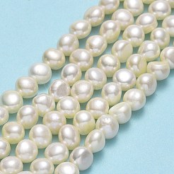 天然養殖淡水パールビーズ連売り  研磨両側  リネン  5.5~6x4~4.5x5mm  穴：0.7mm  約70個/連  13.98''（35.5センチメートル）&nbsp;PEAR-A005-07A-01