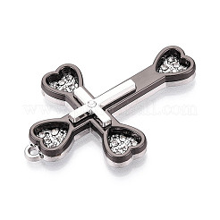 合金ラインストーンペンダント  クロス  カドミウムフリー＆鉛フリー  ブラック  47x32x6mm  穴：1.8mm&nbsp;PALLOY-N182-10EBP