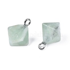 天然石グリーンアベンチュリンペンダント  プラチナメッキ鉄ループ付き  多面カット  双円錐形  15.5~16x12.5~13x11.5~12mm  穴：1.5mm&nbsp;G-N326-102