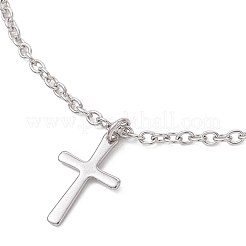 304ステンレススチールアズキチェーンブレスレット  クロスチャーム付き  ステンレス鋼色  7.28インチ（18.5cm）&nbsp;BJEW-JB13248