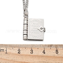 女性用304ステンレススチールブックペンダントネックレス  ステンレス鋼色  18.23インチ（46.3cm）&nbsp;LS-NJEW-U037-01A-P