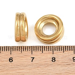 304ステンレススチールビーズ  大穴ビーズ  溝付きフラットラウンド  14KGP本金メッキ  14x14.5x6.7mm  穴：6.4mm&nbsp;SA-CBA02E8-21G