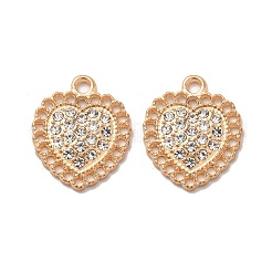 合金ラインストーンペンダント  ハートチャーム  ゴールドカラー  20x16.5x2mm  穴：2mm&nbsp;FIND-G055-08G