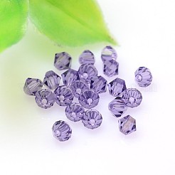 カット加工模造オーストリアクリスタルビーズ連売り  グレードAAA  双円錐形  紫色のメディア  4x4mm  穴：0.7~0.9mm  約1440個/袋&nbsp;G-M180-4mm-26B