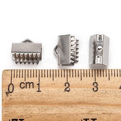 変色しにくい304ステンレススチールリボンカシメエンドパーツ  ステンレス鋼色  9.5x10.5mm  穴：3x2mm&nbsp;STAS-E103-08C
