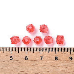 透明なアクリルビーズ  多面カット  正方形  レッド  5.5x5.5x5.5mm  穴：1.8mm  約1022個/114g&nbsp;LS-MACR-S373-112A-B01